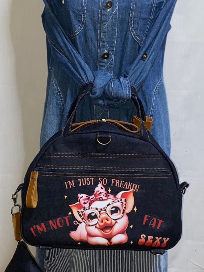 ☆岡山デニム☆ブタさん☆☆扇型☆リュック対応☆4wayボストンバッグ