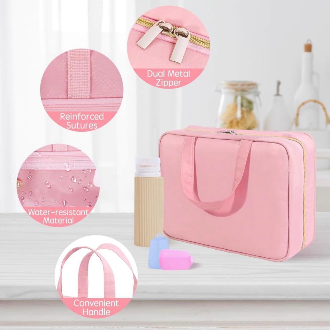 ハンギングトラベルトイレタリーバッグ 防水 トラベルボトル付き 吊り下げ式