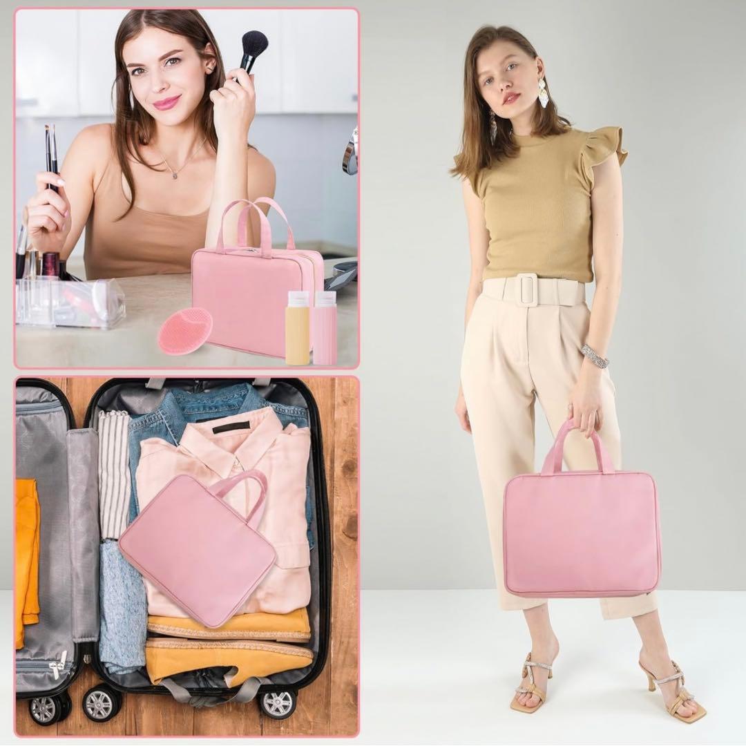 ハンギングトラベルトイレタリーバッグ 防水 トラベルボトル付き 吊り下げ式