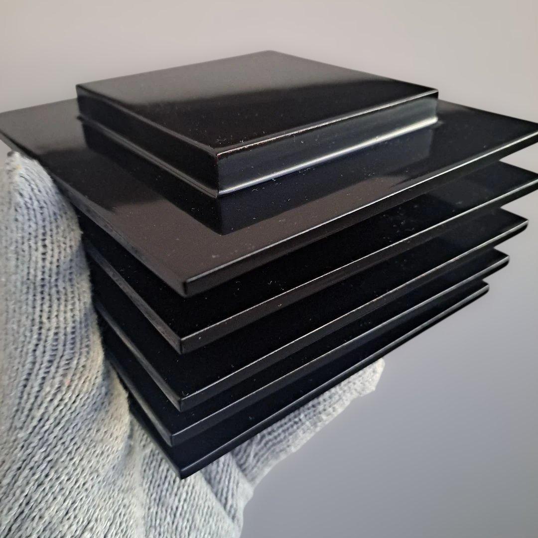 【津軽塗　七々子塗　角銘々皿×5客】堅地　長期保管品