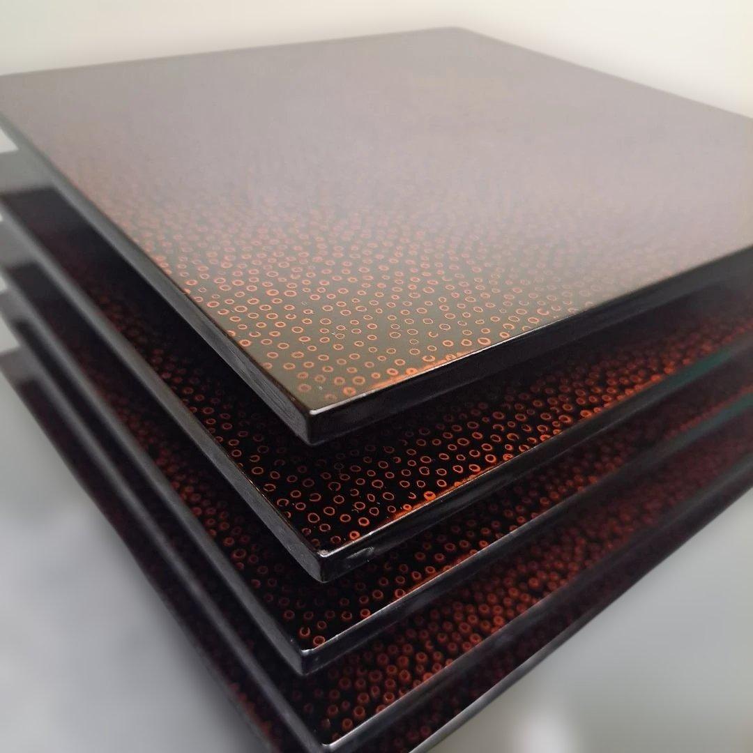 【津軽塗　七々子塗　角銘々皿×5客】堅地　長期保管品