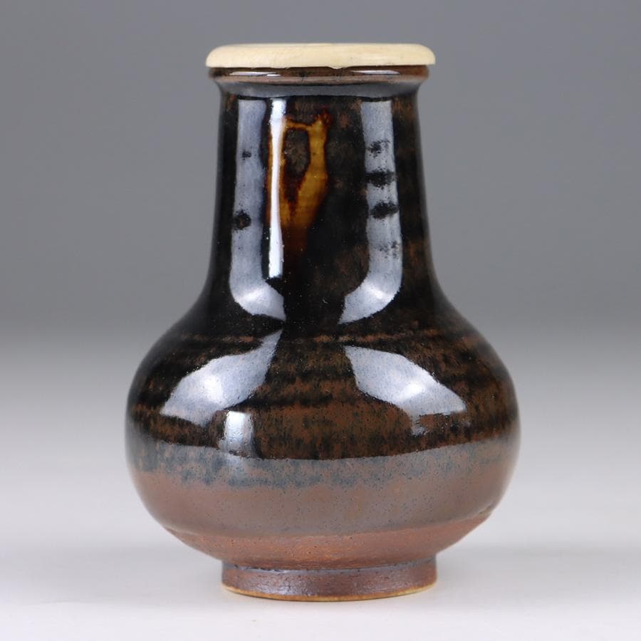 Y3338-6 茶道具 山口茂 鶴首茶入 共箱・仕覆　　よ