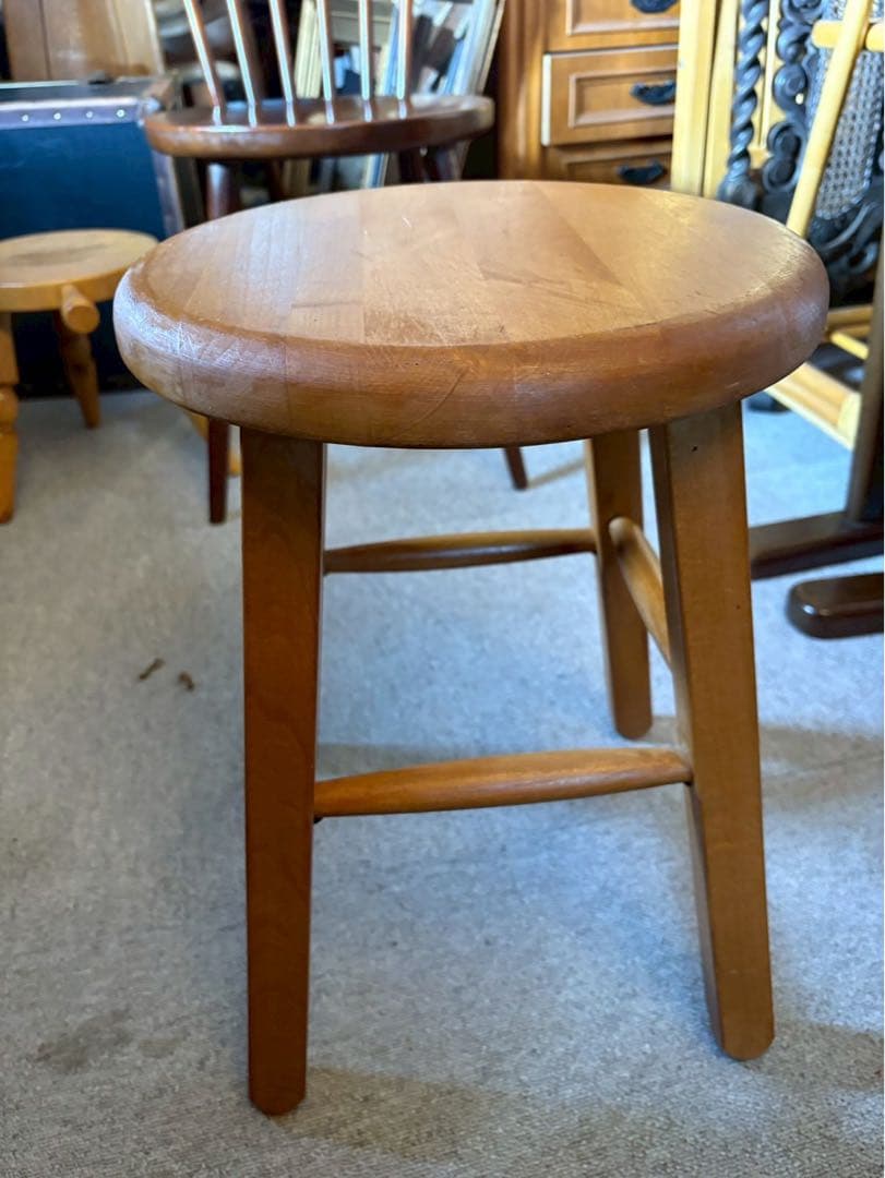 アメリカ製 ヴィンテージ 無垢メープル ラウンドスツール 花台 木製 椅子