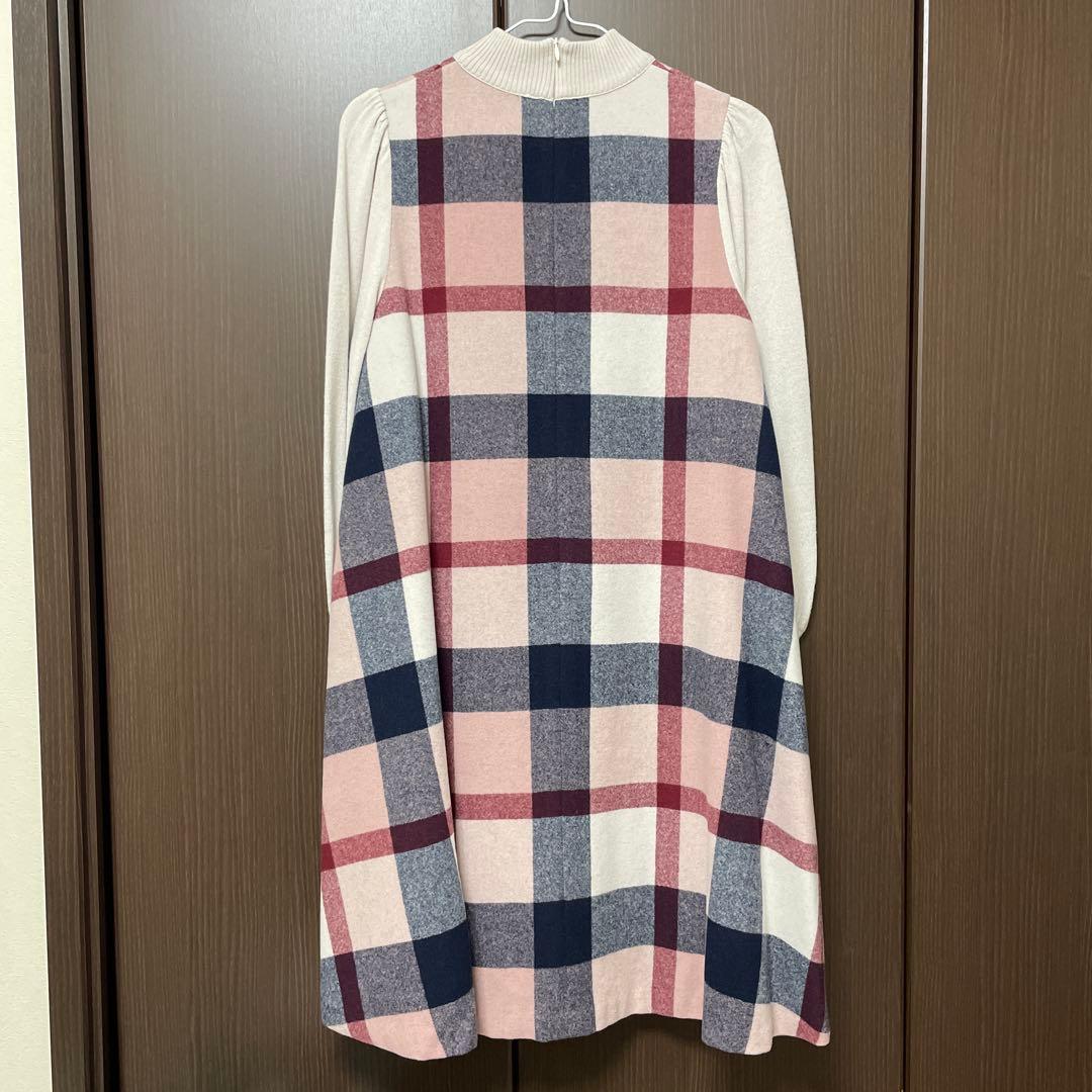 ブルーレーベル クレストブリッジ ニットワンピース ピンクチェック柄　38