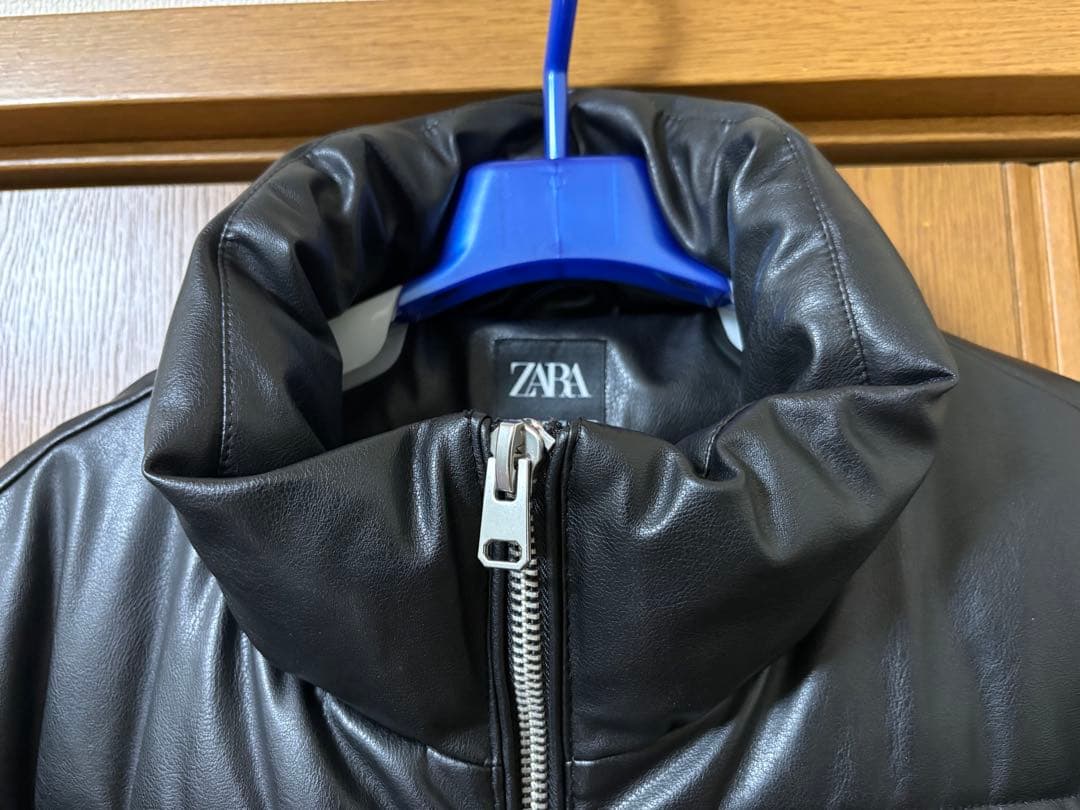 ZARA ブラック フェイクレザー　パフジャケット XL キルティングジャケット