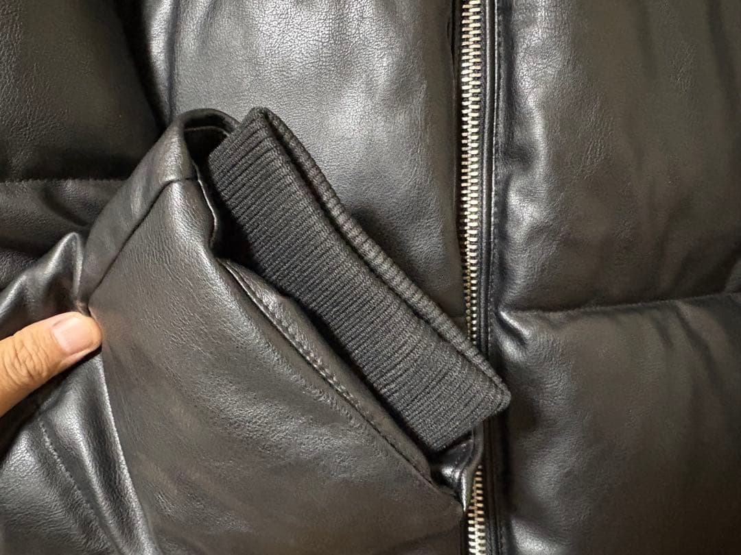 ZARA ブラック フェイクレザー　パフジャケット XL キルティングジャケット