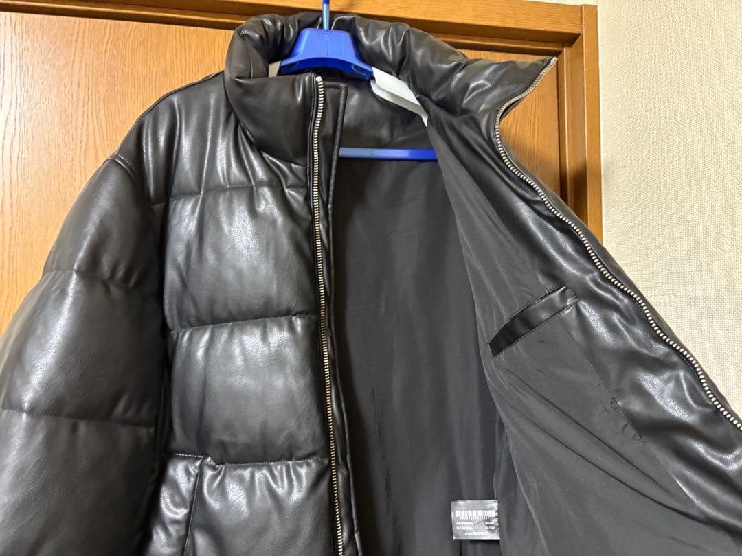 ZARA ブラック フェイクレザー　パフジャケット XL キルティングジャケット
