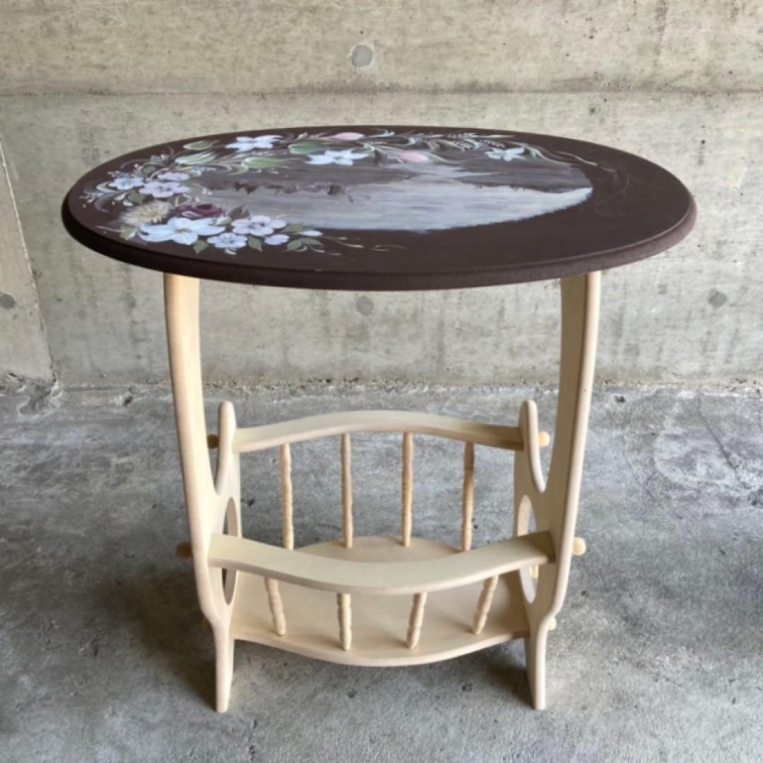 サイドテーブル マガジンラック 飾り台 花台 トールペイント 花柄 木製 レトロ