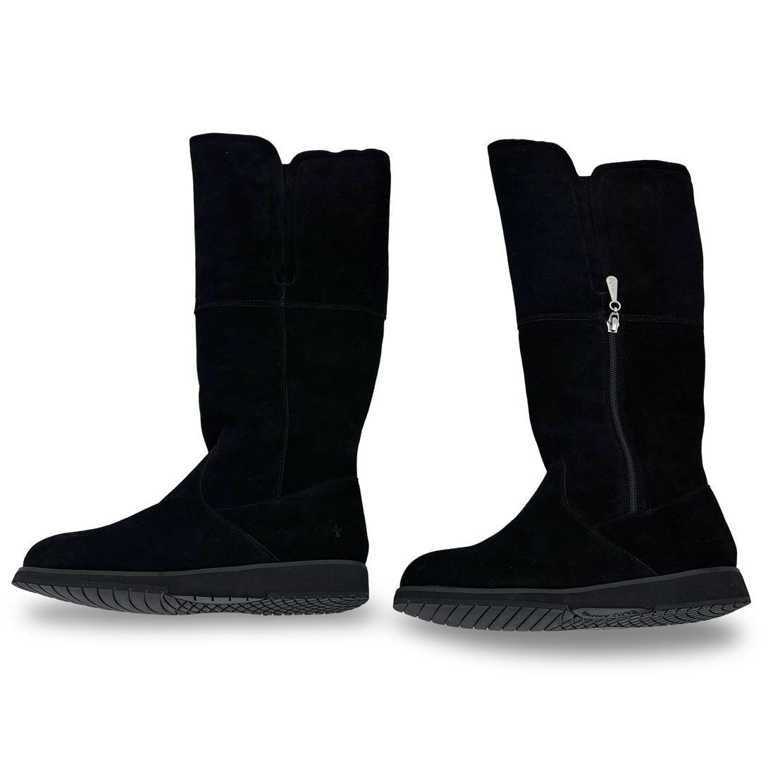 未使用新品】EMU エミュー　ロングブーツ レザー　スエード　中ボア　黒