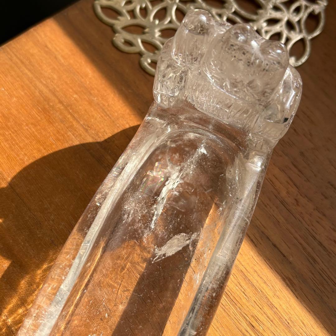 天然石 ブラジル産水晶 招き猫の小物入れ