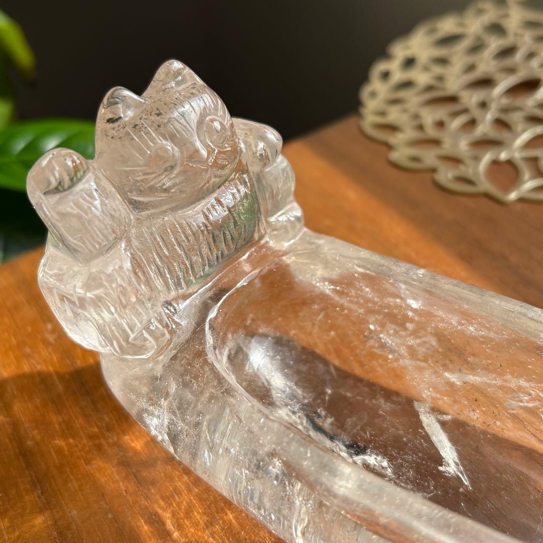 天然石 ブラジル産水晶 招き猫の小物入れ