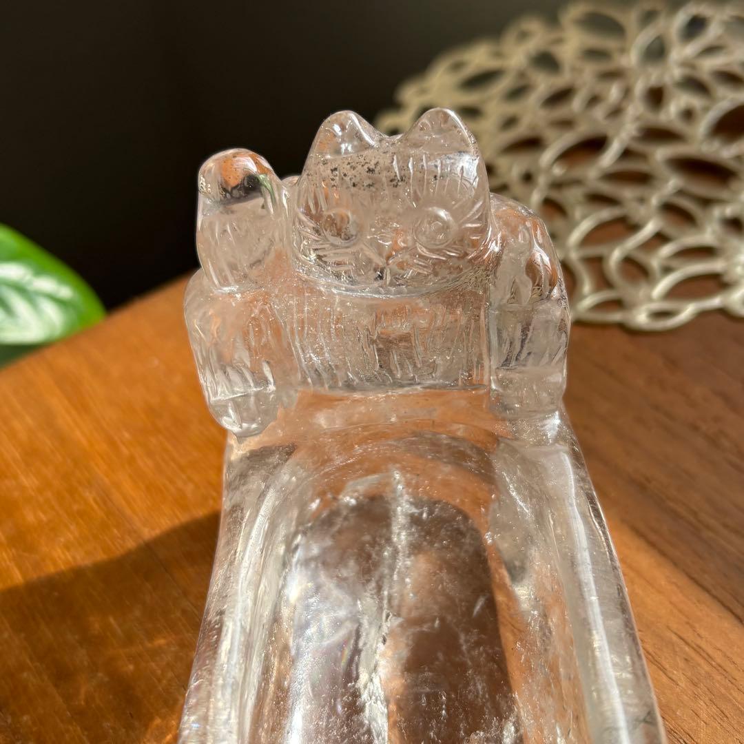 天然石 ブラジル産水晶 招き猫の小物入れ