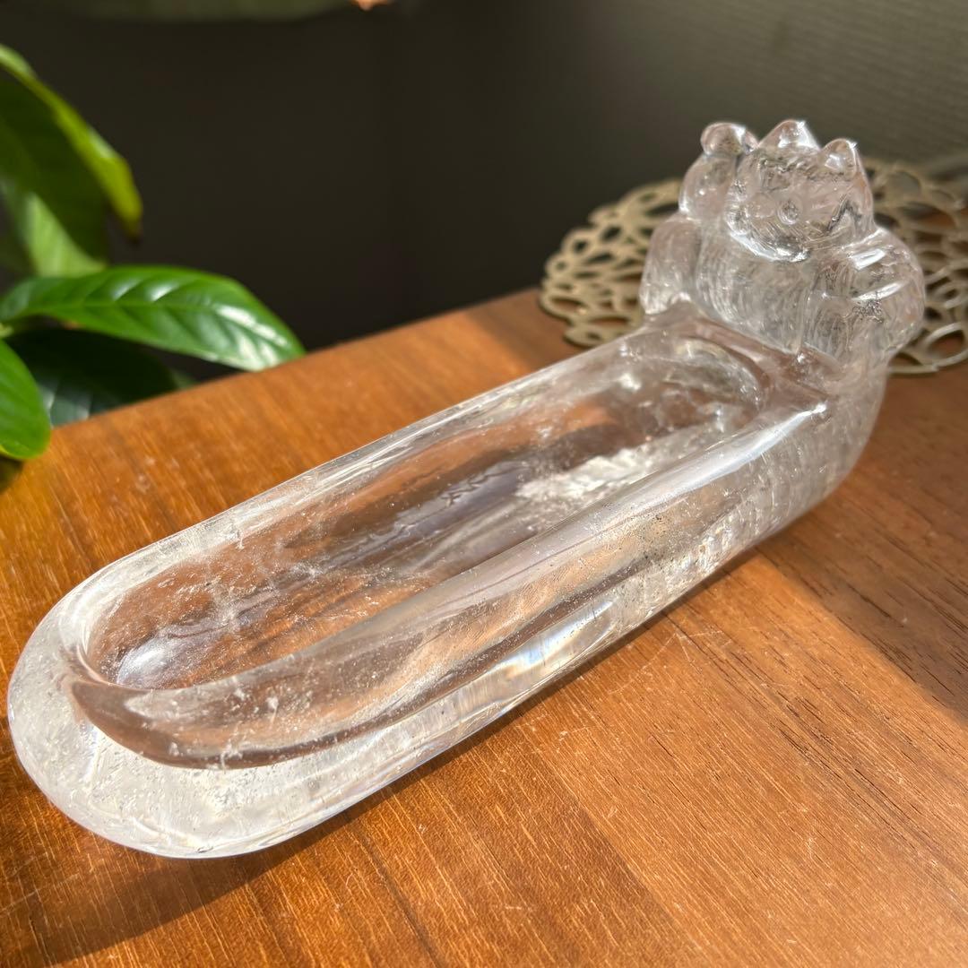 天然石 ブラジル産水晶 招き猫の小物入れ