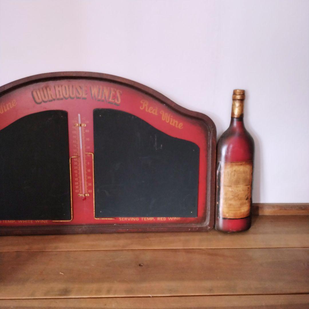 ワイン 木製 パネル 白/赤ワイン 黒板 温度計付き サインボード アンティーク