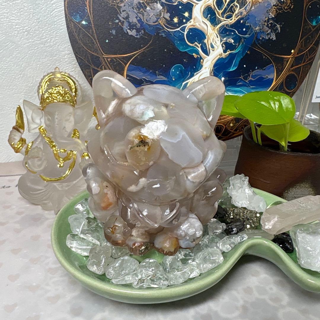 ひまわり様☆専用ページオルゴナイト まん丸の九尾の狐 桜瑪瑙