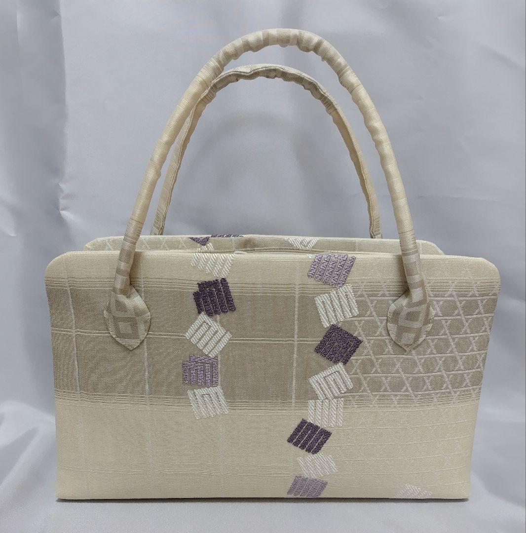 生成り　源氏香　利休バッグ　和装バッグ