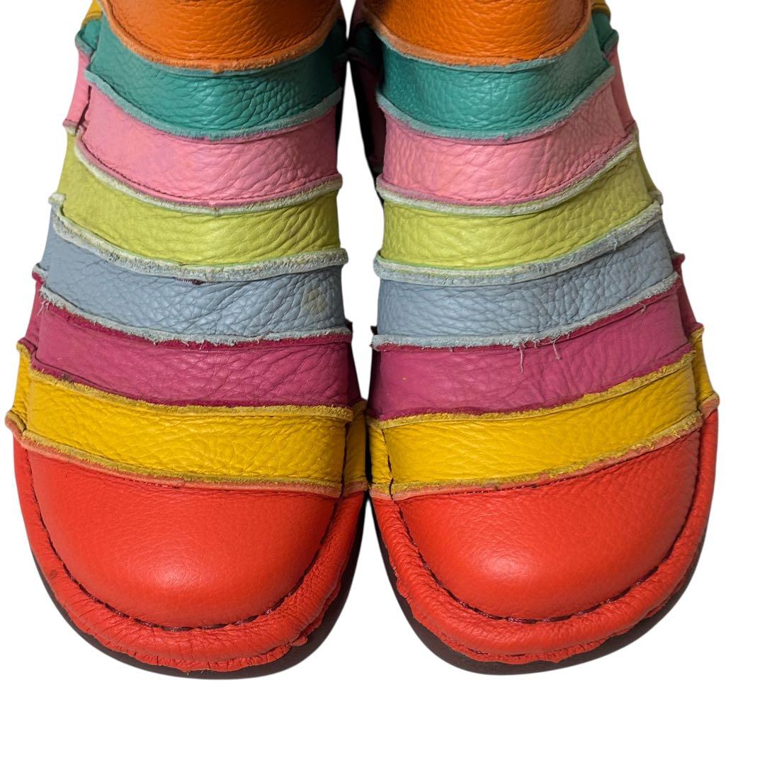 【美品】estacion エスタシオン　ショートブーツ　マルチカラー　人気　L