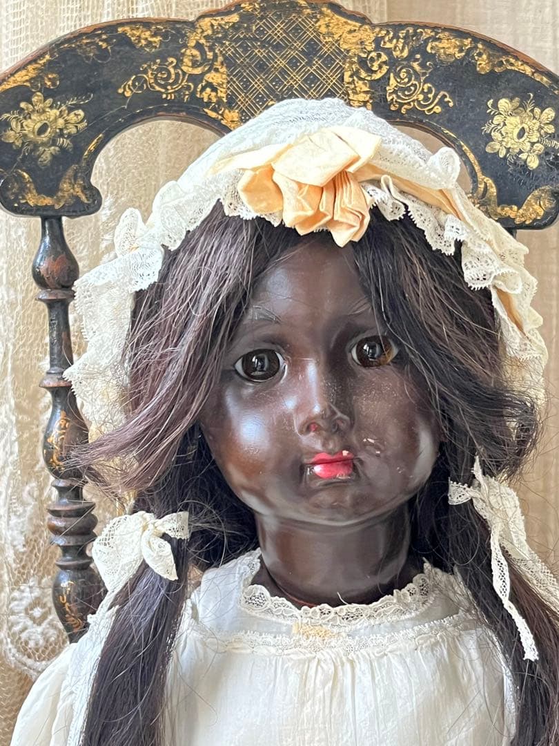 アンティーク/ヴィンテージ黒肌コンポジションドールレトロ人形ビスクドール