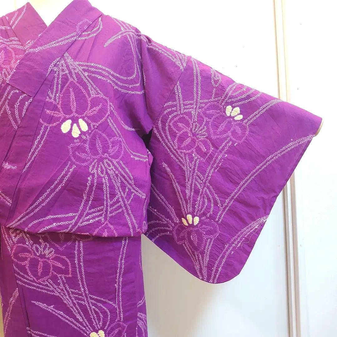 【有松鳴海絞】有松絞り浴衣 深紫 菖蒲 身丈163cm裄丈67cm