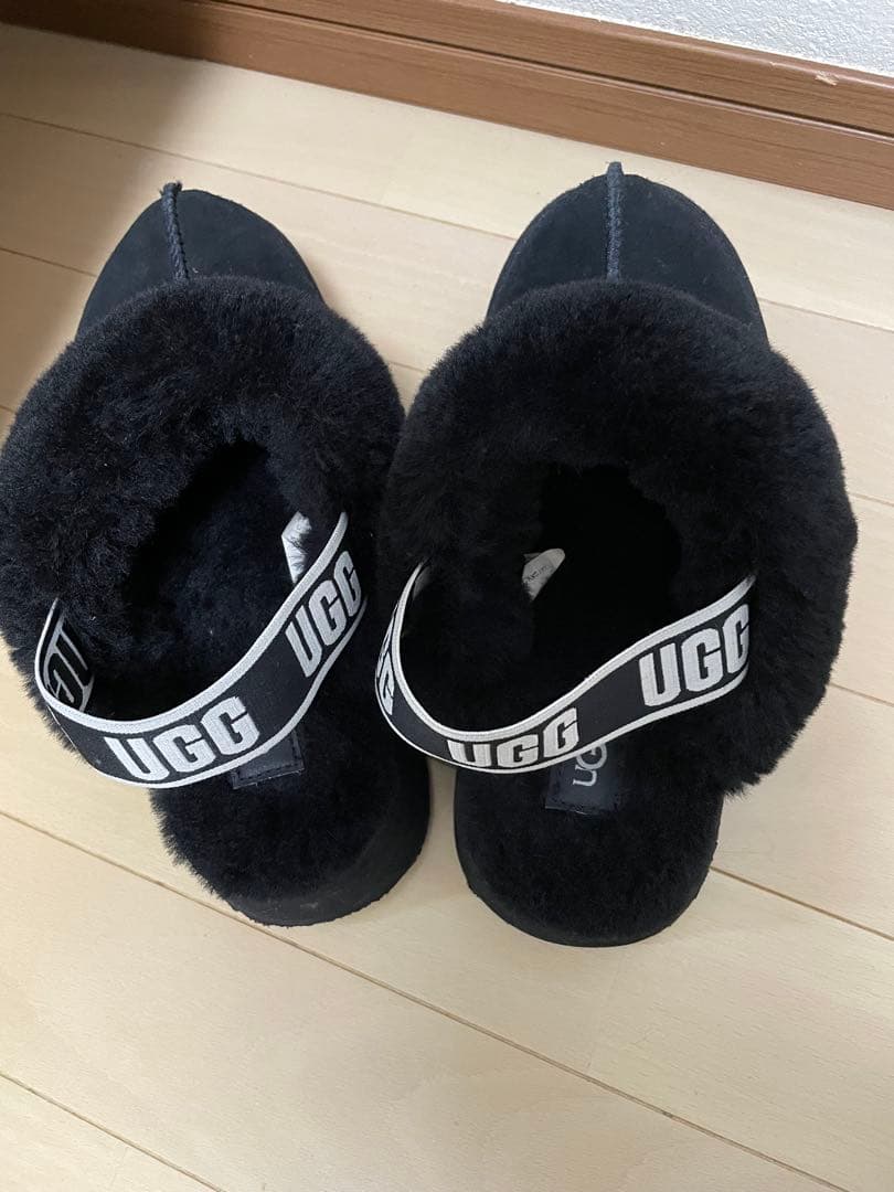UGG ファンケット　24cm 黒　厚底　ムートン　サンダル　スリッポン