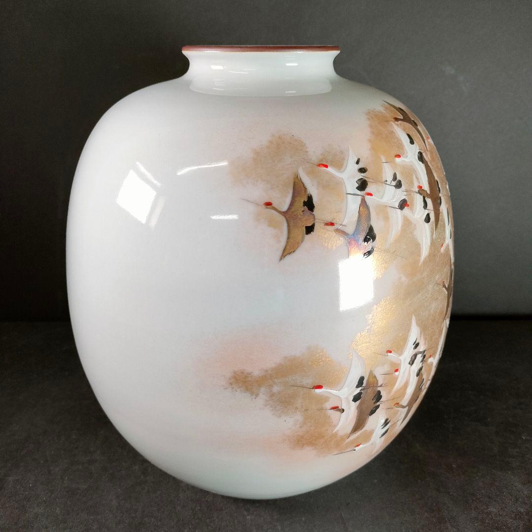 C6-4/九谷焼/光崖二代 高明作/金彩色絵鳥図花瓶/花瓶/花入/飾物