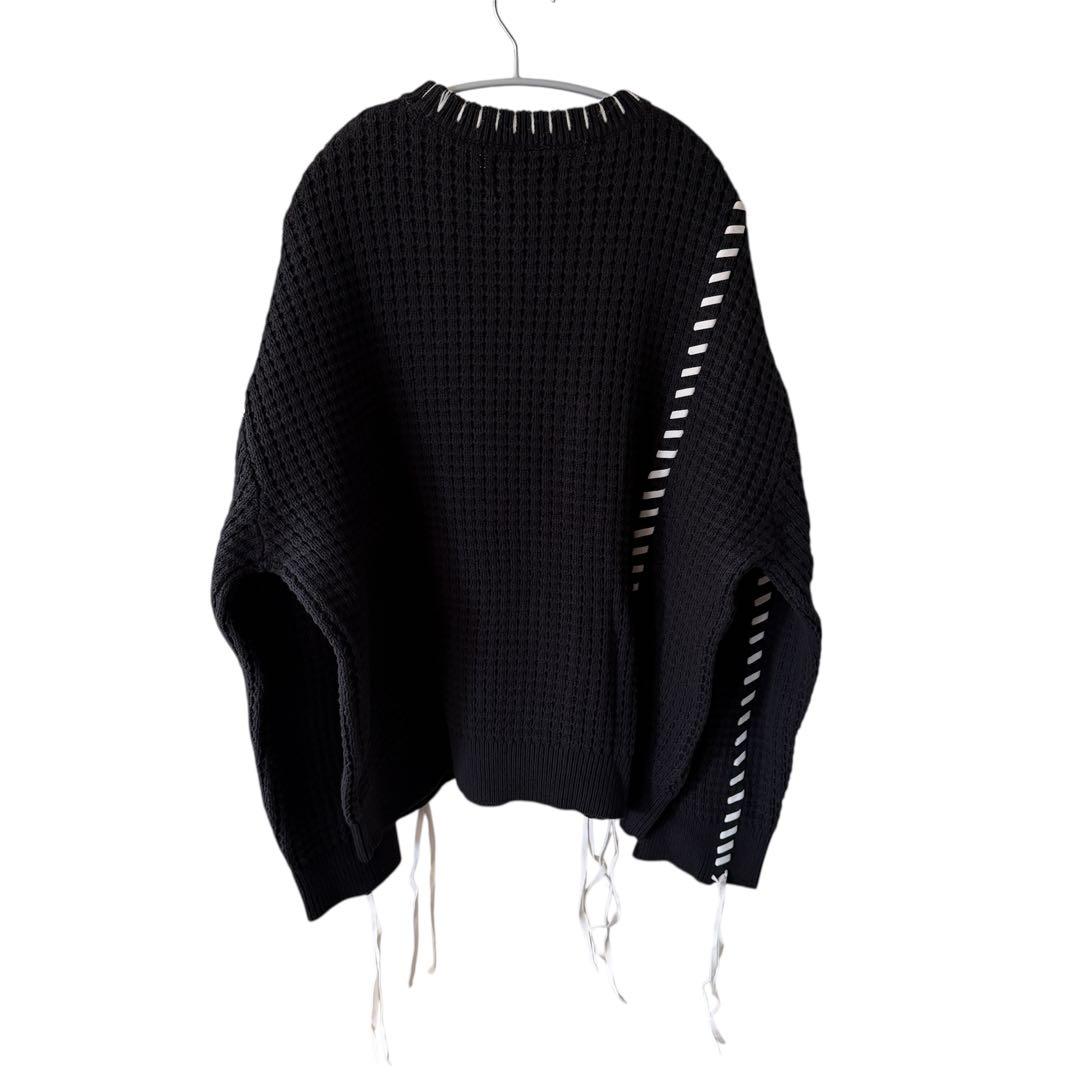 GEN_DAI ゲンダイ　ステッチ　ワッフルニットセーター ブラック　サイズF