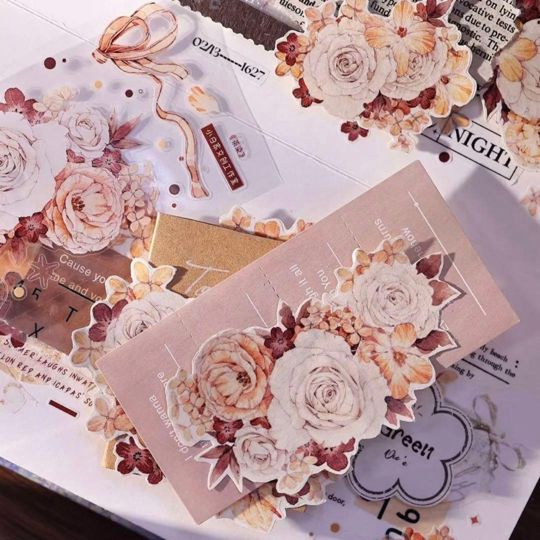 PET 茶染 ダイカット加工 6cm×6m 海外マスキングテープ　海外マステ　花