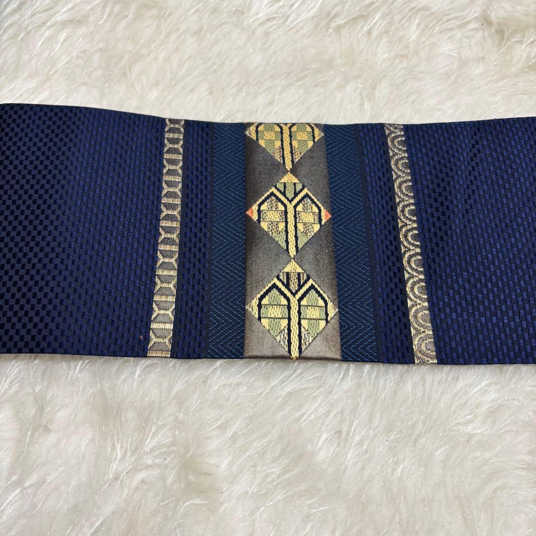 ✨【 極美 】 名古屋帯 九寸帯 名古屋仕立てモダン 幾何学菱文 和装 413