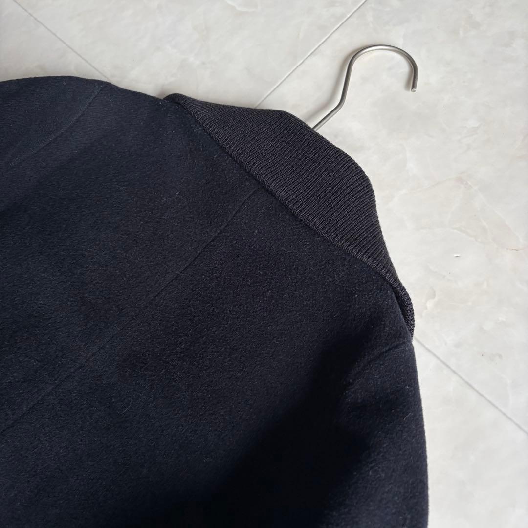 nume ダブルコート ネイビー 2 襟リブ パイピング 上品 ミドル丈