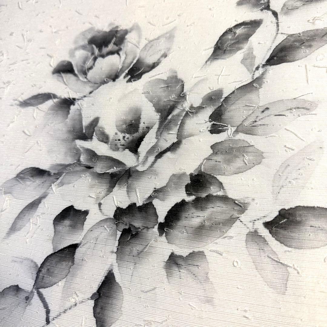 6k104 名古屋帯　絹　髭紬　白　黒　花柄　和装　着物