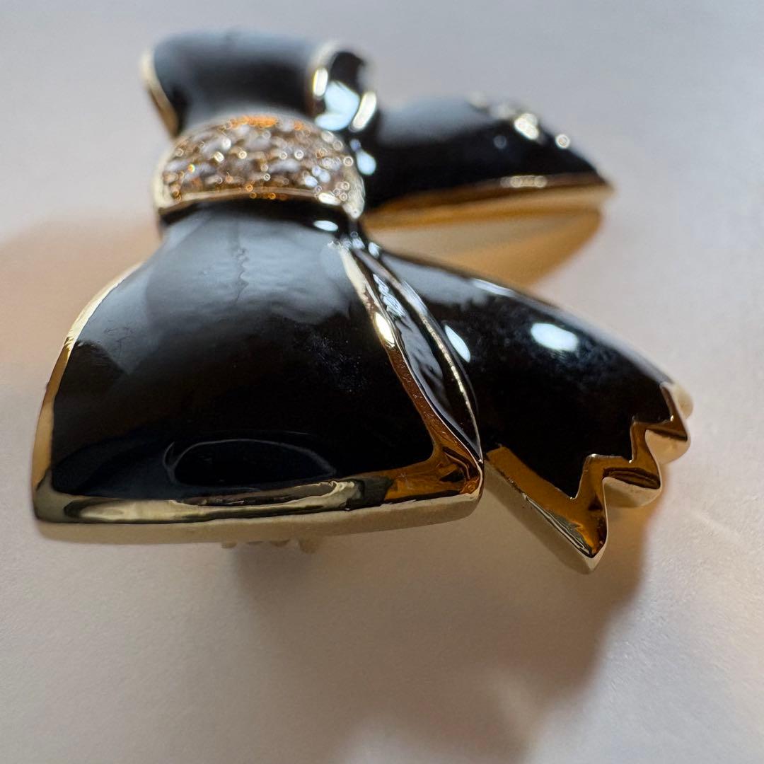 希少　CHANEL シャネル　リボン型　ブローチ　ピンバッジ　ラインストーン