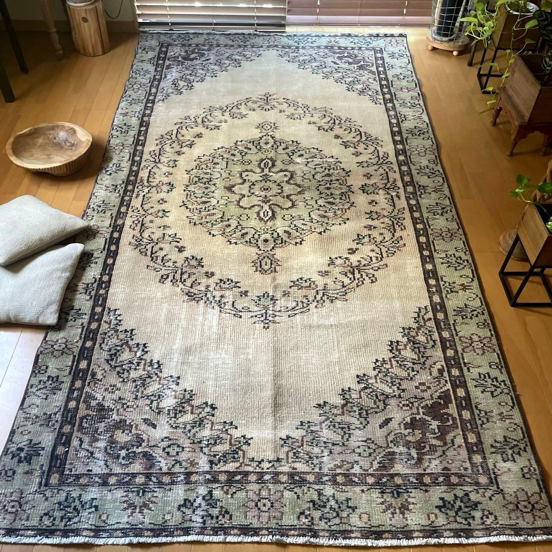 超大判144×269メダリオン　ベージュブラウン　トルコヴィンテージラグ