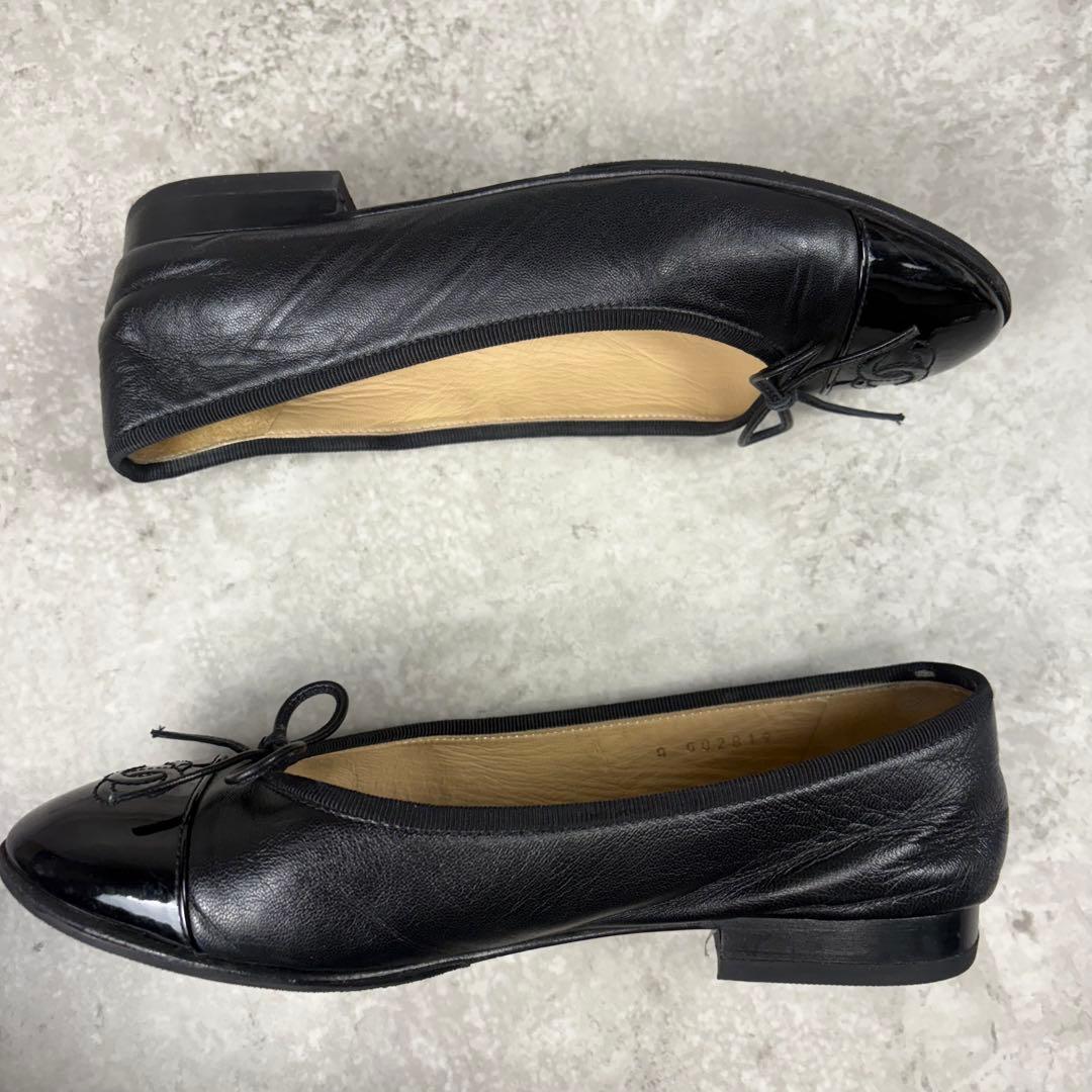 シャネル CHANEL ココマーク レザー フラットパンプス 36 1/2 黒