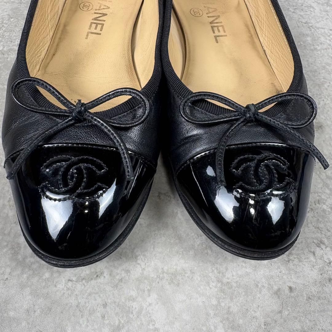 シャネル CHANEL ココマーク レザー フラットパンプス 36 1/2 黒