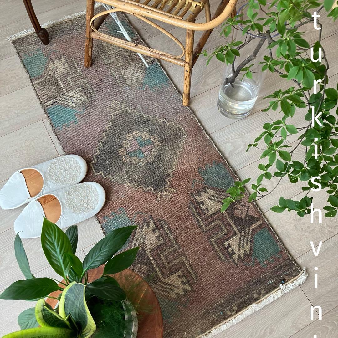 アンニュイカラー41×114ベージュココア　ペパーミント　トルコヴィンテージラグ