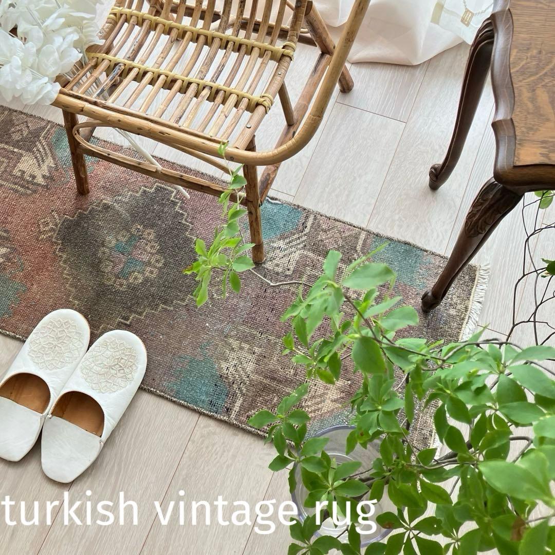 アンニュイカラー41×114ベージュココア　ペパーミント　トルコヴィンテージラグ