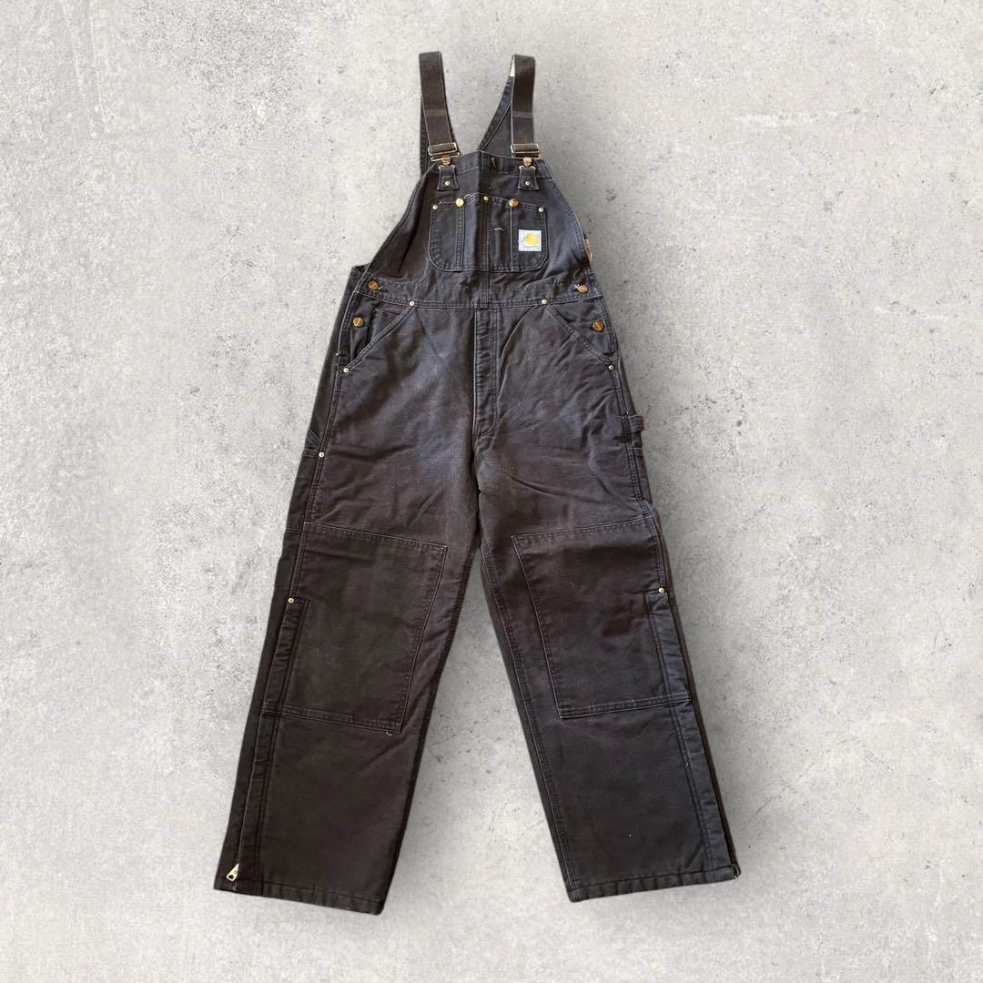 【カーハート】オーバーオール　黒　34×28 USA製　ダブルニー　人気カラーj