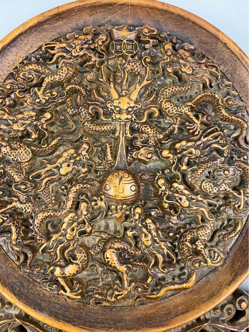 sale 花梨木彫竜　置物 置き物 インテリア　龍　彫刻　美術品　骨董品　縁起物