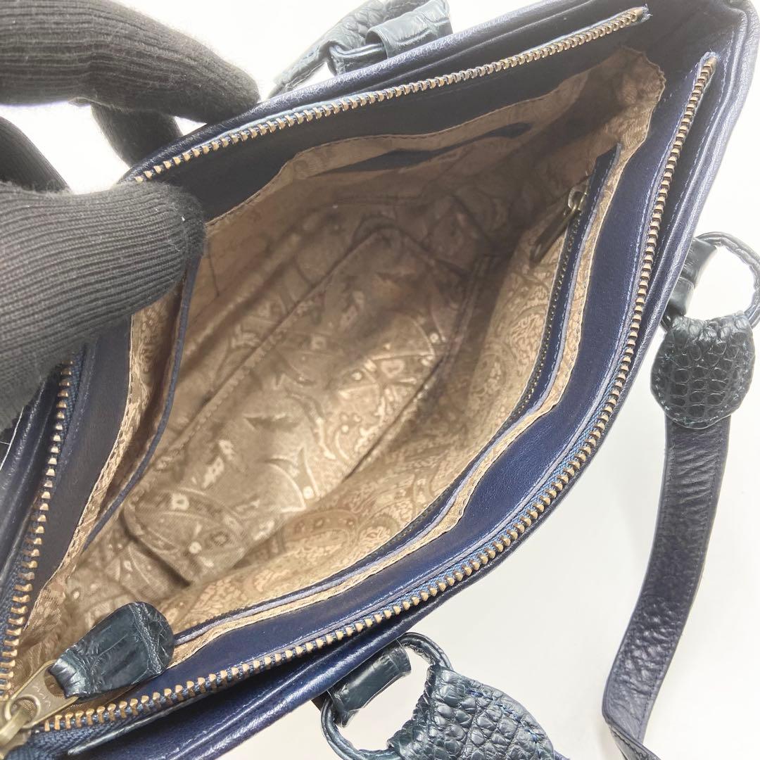 極美品　IBIZA イビサ　2way クロコダイル　マット　レザ　ネイビー