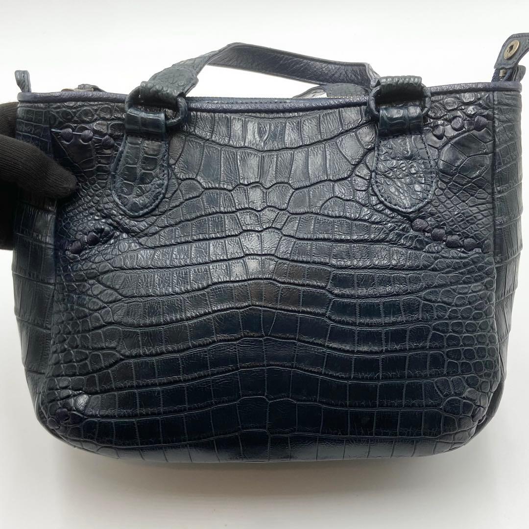 極美品　IBIZA イビサ　2way クロコダイル　マット　レザ　ネイビー