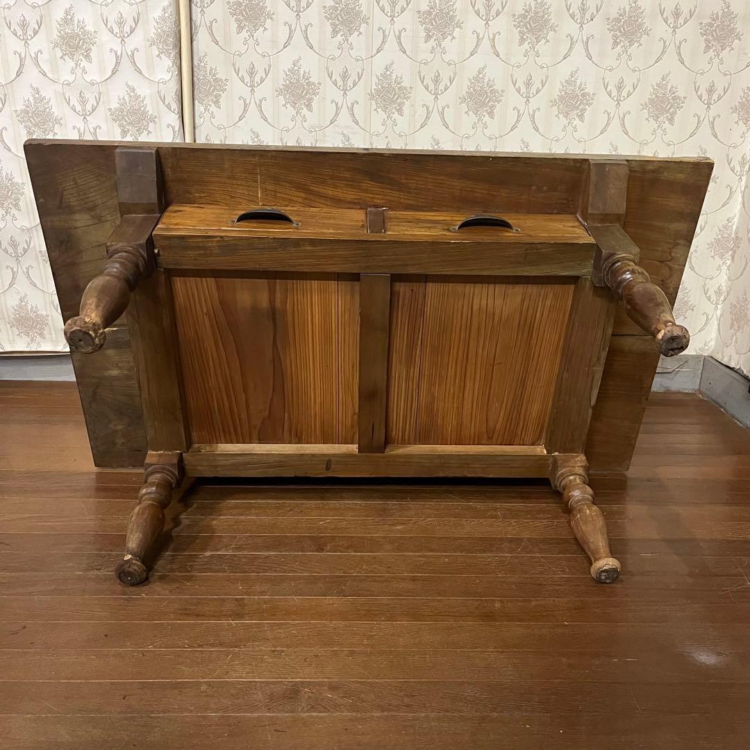 【アンティーク】木製 引出し付 ろくろ足 文机 ローテーブル 座卓 古家具