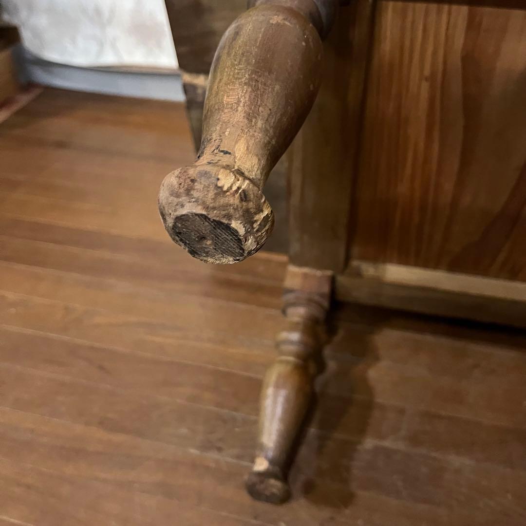 【アンティーク】木製 引出し付 ろくろ足 文机 ローテーブル 座卓 古家具