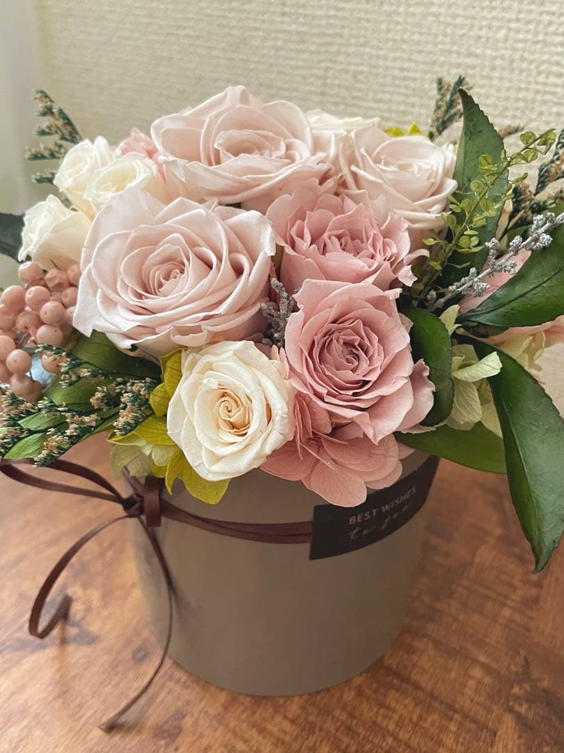 ＊*..くすみピンクのナチュラルアレンジ＊°.プリザーブドフラワー　お花の贈り物