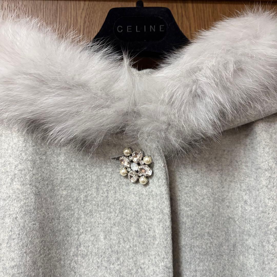 【タグ付新品】エフデ　フォックスファー付フードコート 大きいサイズ17号 日本製