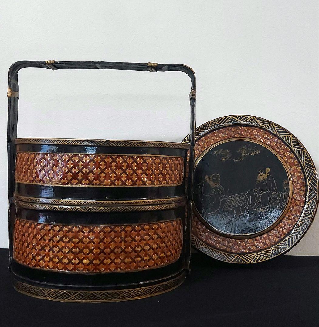 【超希少】竹　3段　漆塗　中国　骨董品　アンティーク