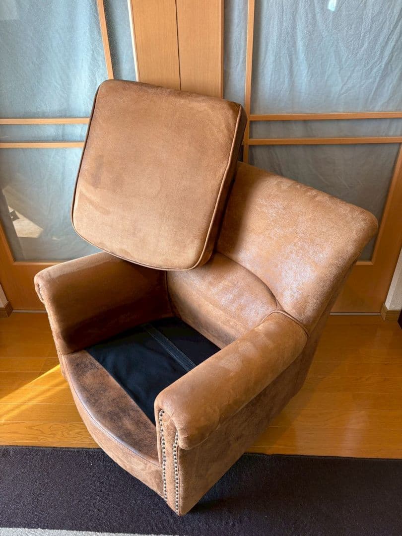 VINCENT ヴィンテージレザー調ファブリックコンパクトシングルソファ