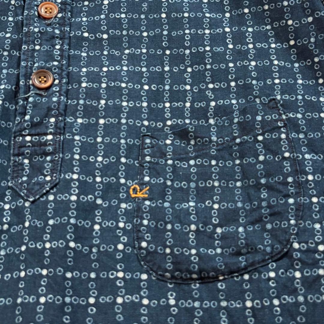 美品✨45R 格子柄　藍染め　シャツ　インディゴ　ドット　現行　45rpm