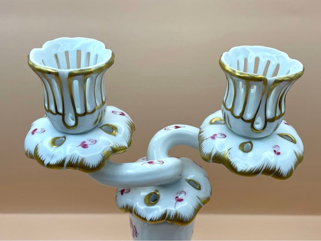 ヘレンドアポニーピンクのキャンドルホルダー