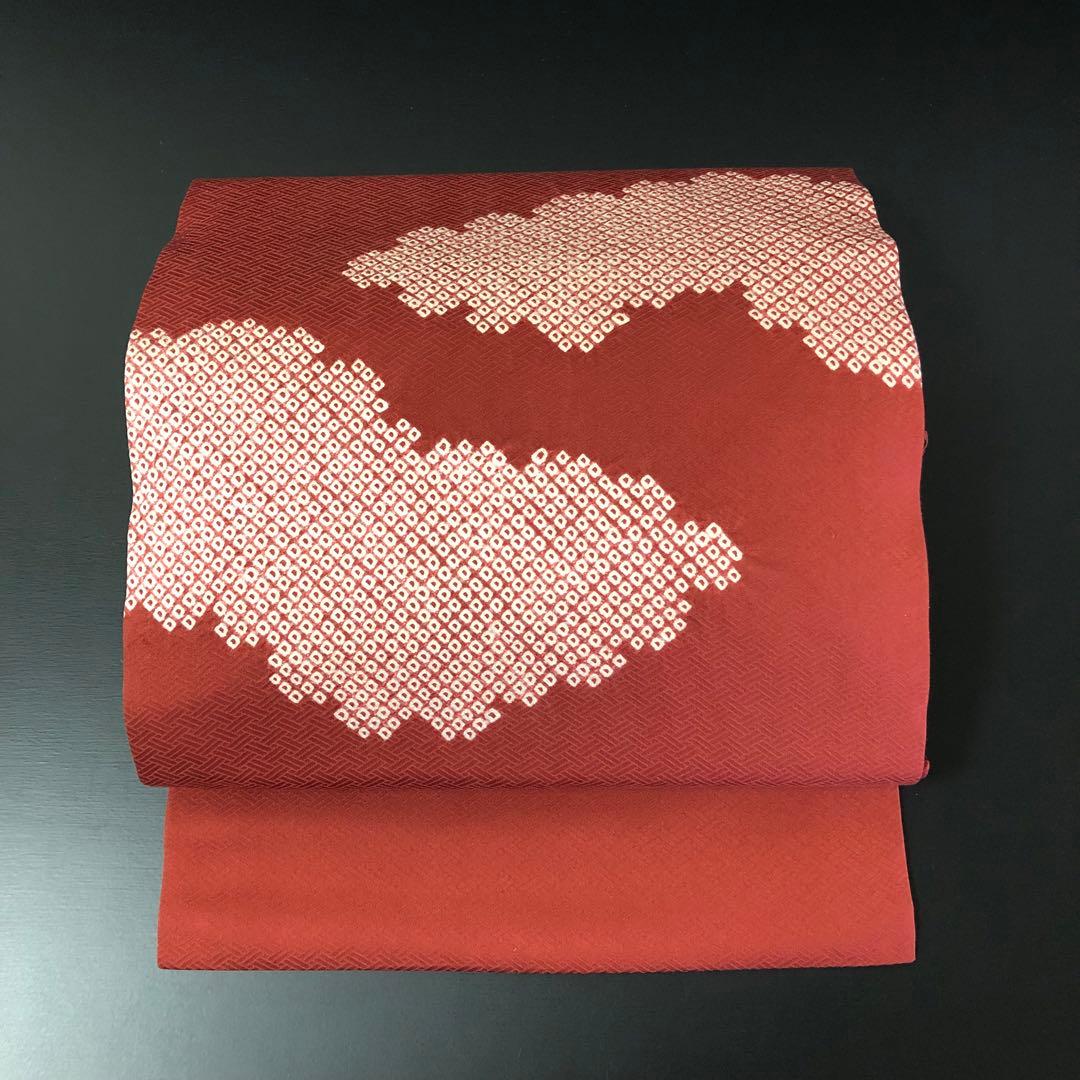 SO-762 名古屋帯 名古屋仕立て 太鼓柄 正絹 雲取り 鹿の子 カジュアル