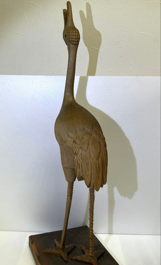 時代木製鶴置物　高さ約81㎝　東Y8-0128③タコサ